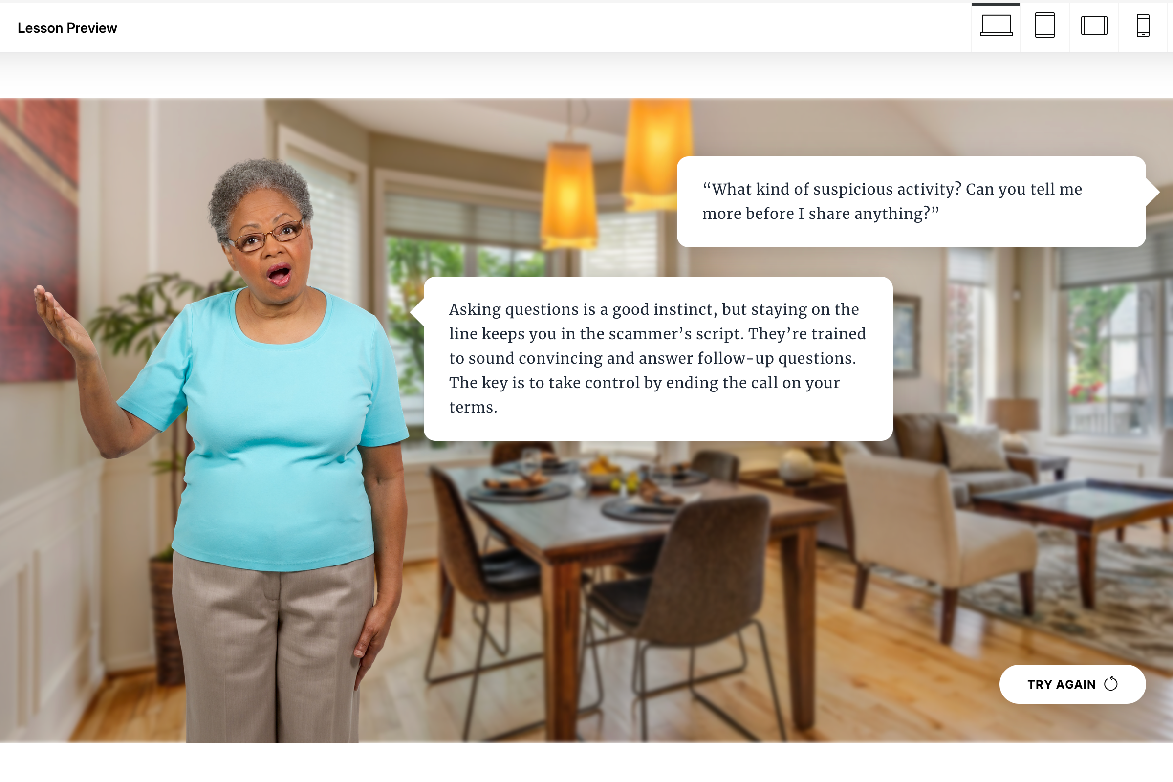 Course scam scenario screenshot