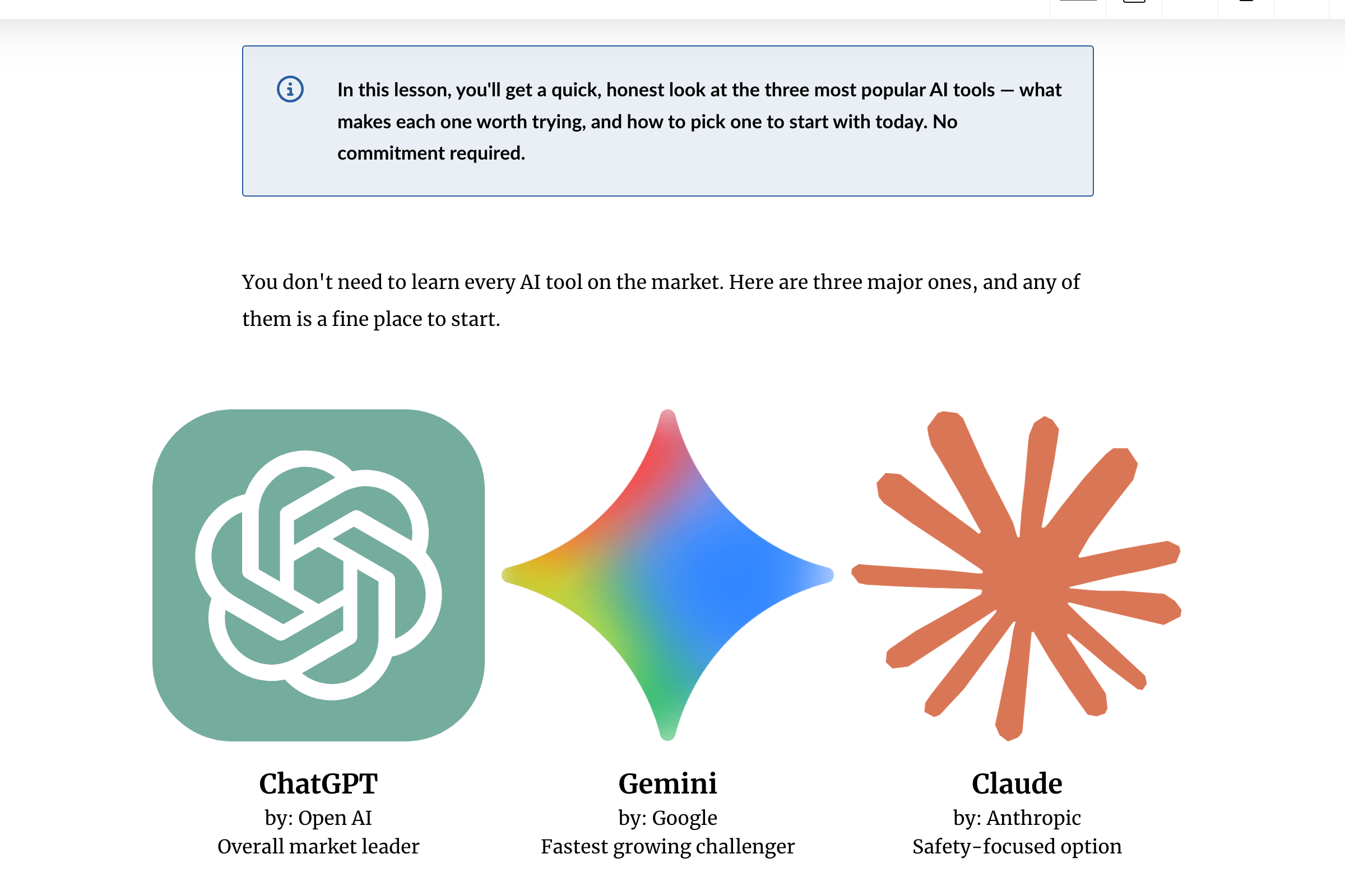 Course tool comparison screenshot